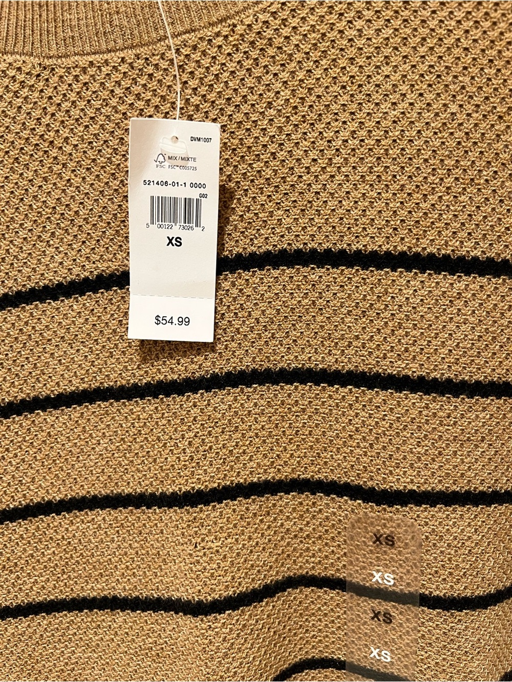 NWT GAP Textured Striped Crewneck Sweater Camel Color with Black Stripes Size XS - Picture 11 of 12